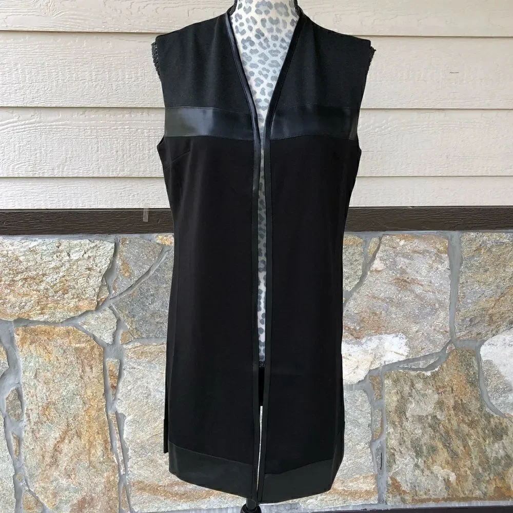 Charlie Paige Black Faux Leather Trim Vest Duster